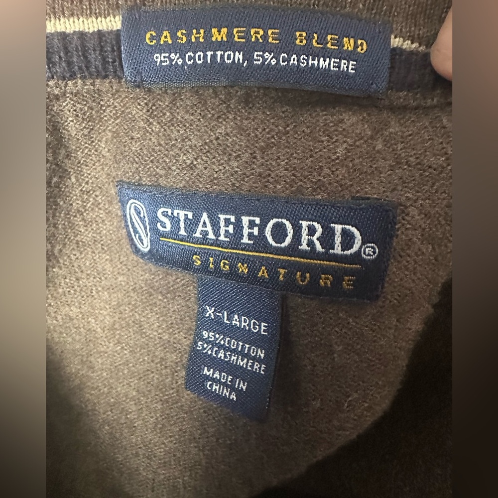 Men’s Stafford Signature Cashmere Blend Sweater Soft, Classic Brown XL - Picture 7 of 8